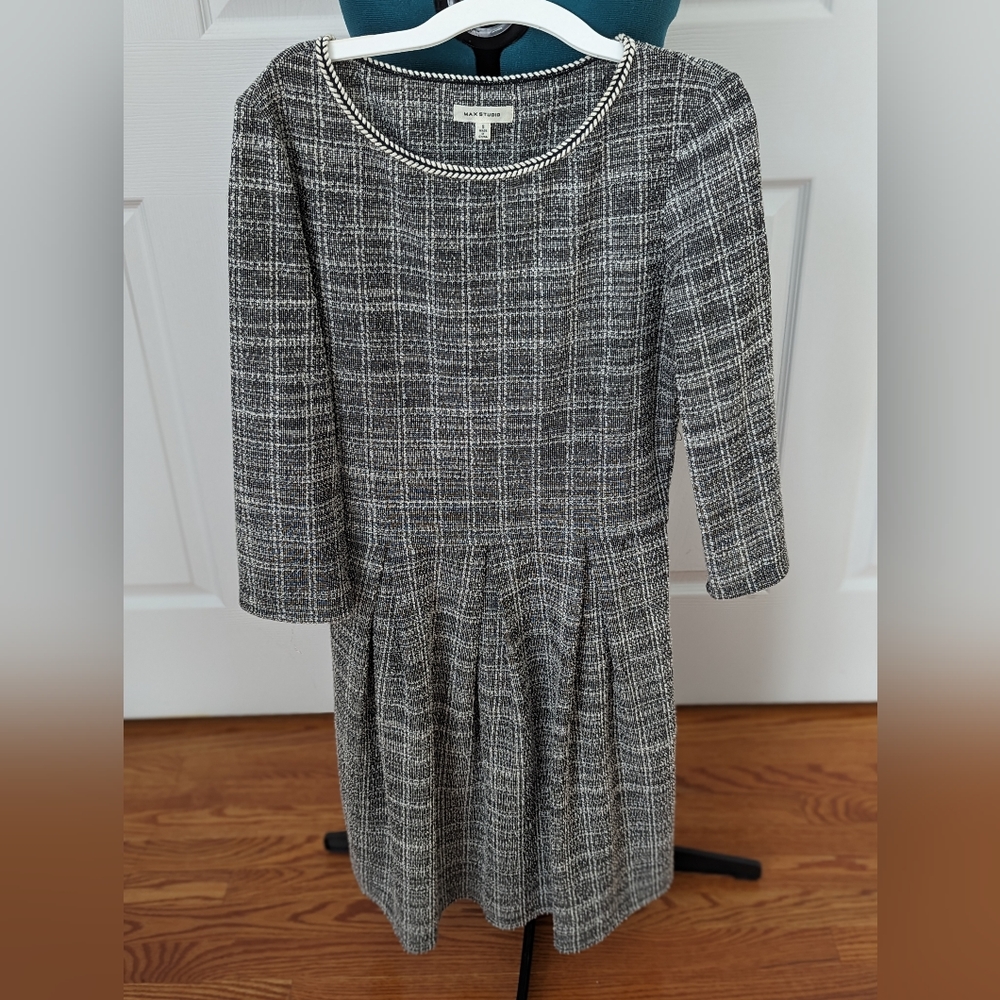 Max Studio size S black and white woven dress with braided trim